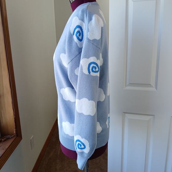 Puffy Little Clouds Cardigan Sweater M / L V-neck button front light blue swirls - Picture 3 of 13